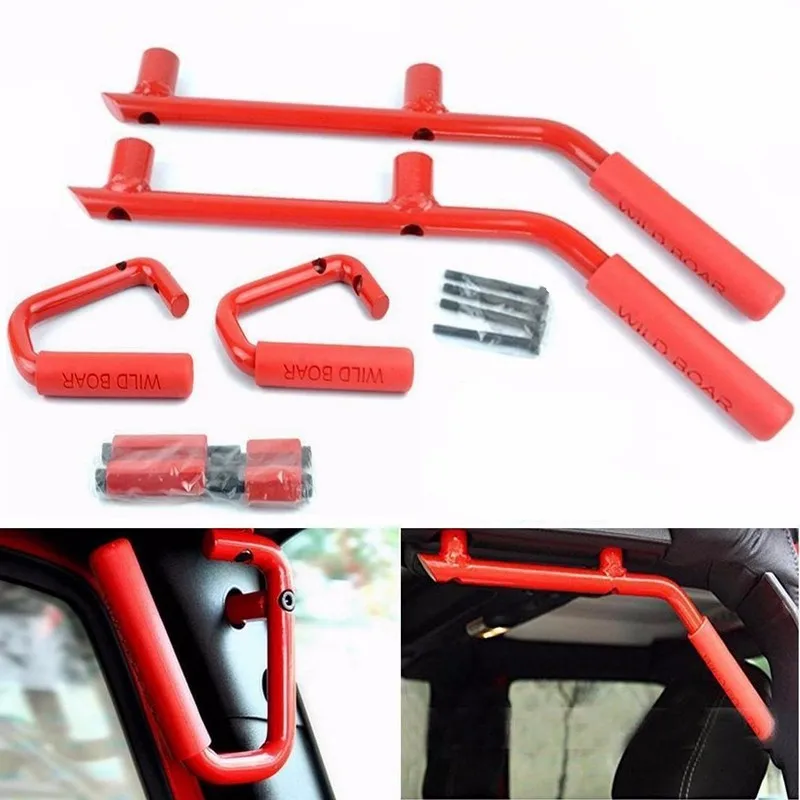Front Grab Bar Grab Handles Black Textured Car Rear Grab Handles Grab Bars for 2007-2018 Jeep Wrangler JK JKU RED BLACK
