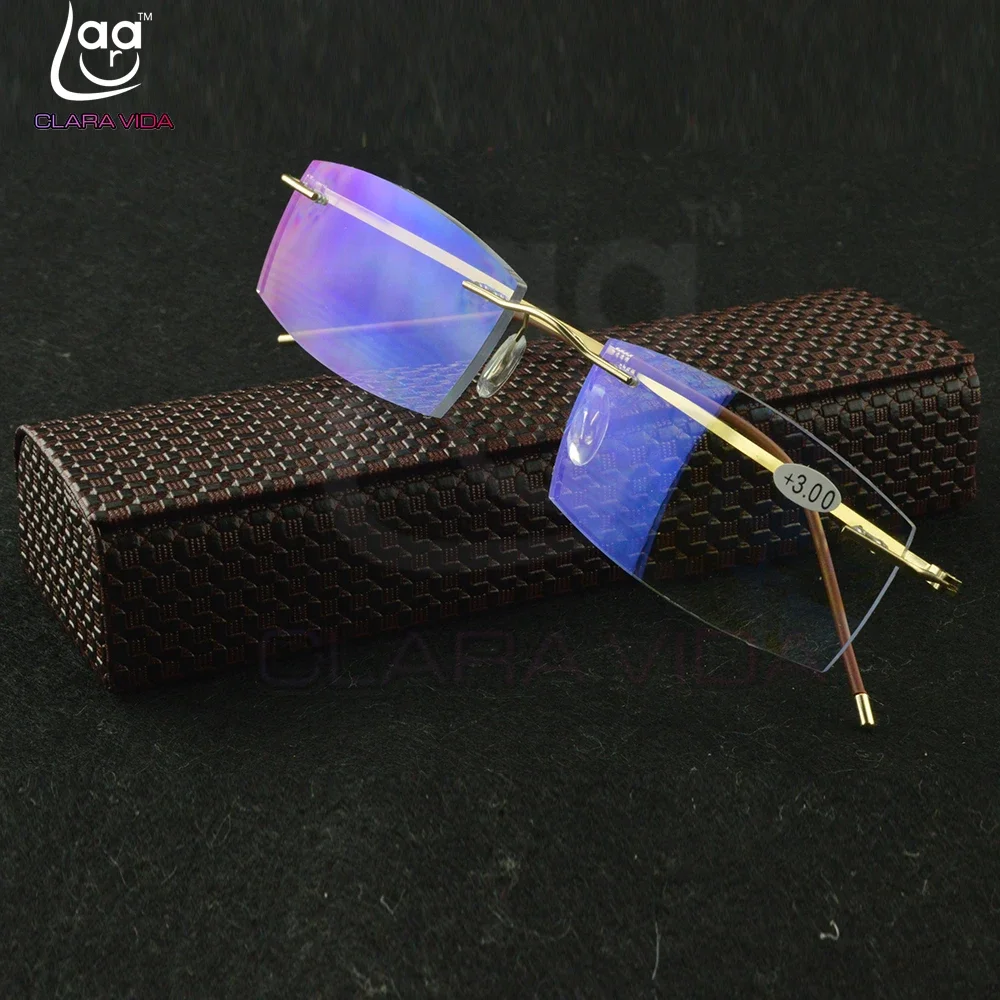 

Titanium Frame Ultra Light Memory Gold Frame Coating Lenses Men Women Rimless Reading Glasses 0.75 1 1.5 1.75 2 2.25 To 4