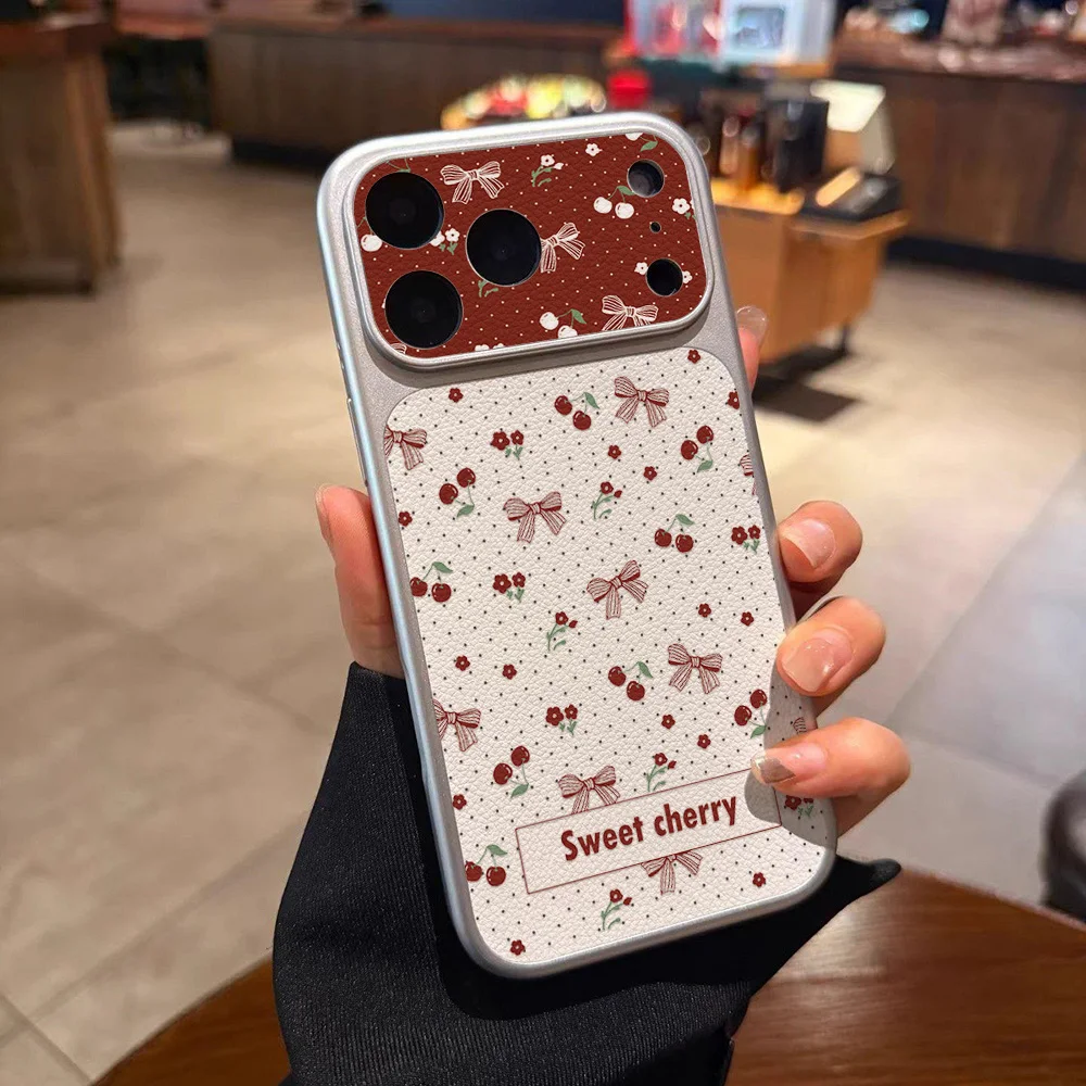 Sweet Cherry Bow Leather Phone Case For iPhone 12 14 17 Pro Max Cases 13 16 11 15 Pro Max Cute Soft Shockproof Protective Cover - view 2