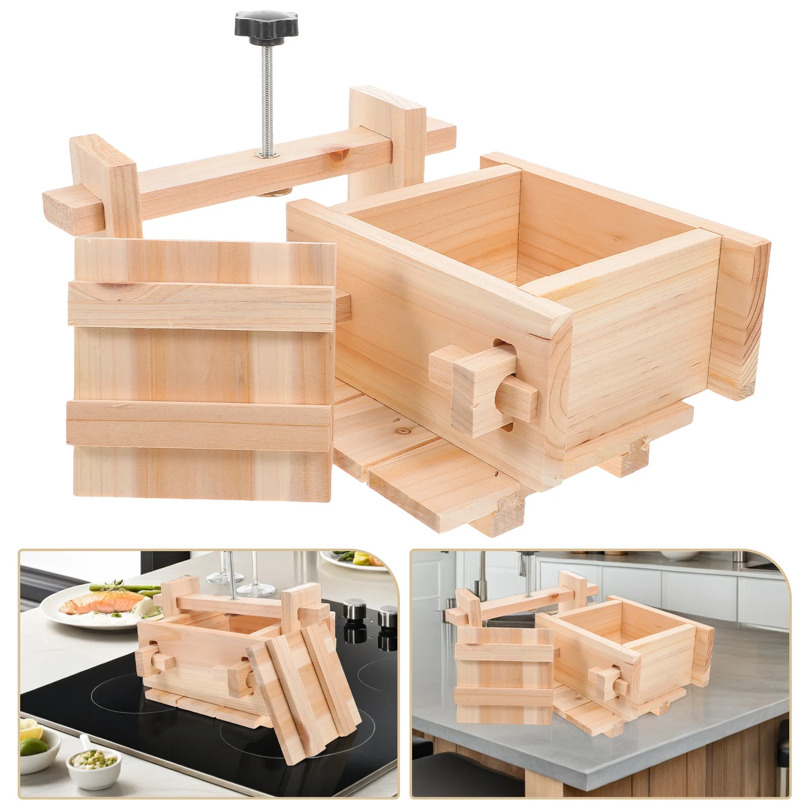 

DIY Tofu Maker Mold - Wooden Tofu Press for Homemade Bean Curd Cheese Pudding Making Kit Kitchen Tool with Cheesecloth