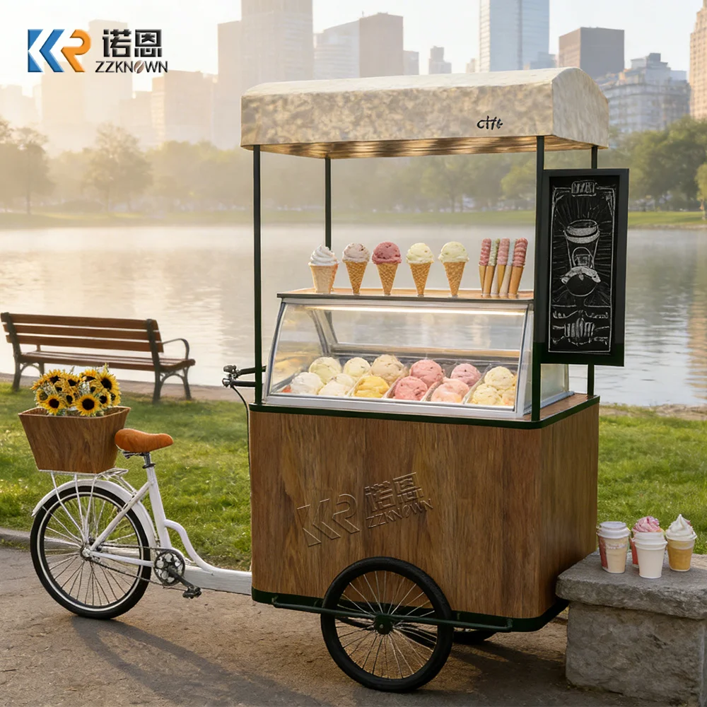 

Outdoor Food Cart Mobile Urban Dessert Beverage Snack Kiosk Creative Vendor Station Ice Cream Cart For Outdoor Markets