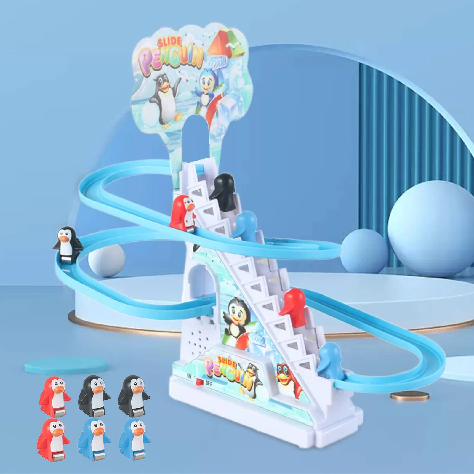 Penguin Climbing Stairs Toys Race Track Game Set for Girls Children Kids