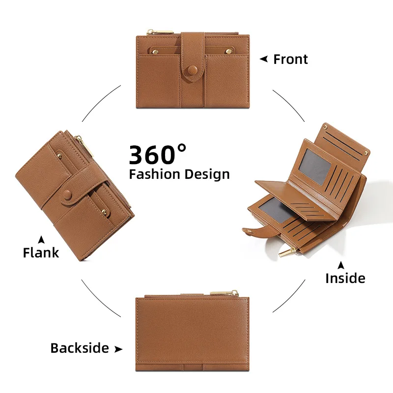 LadiesLong Wallet High-End Vintage European Style Large Capacity Foldable PU Leather Coin Card Holder Two-Fold Design