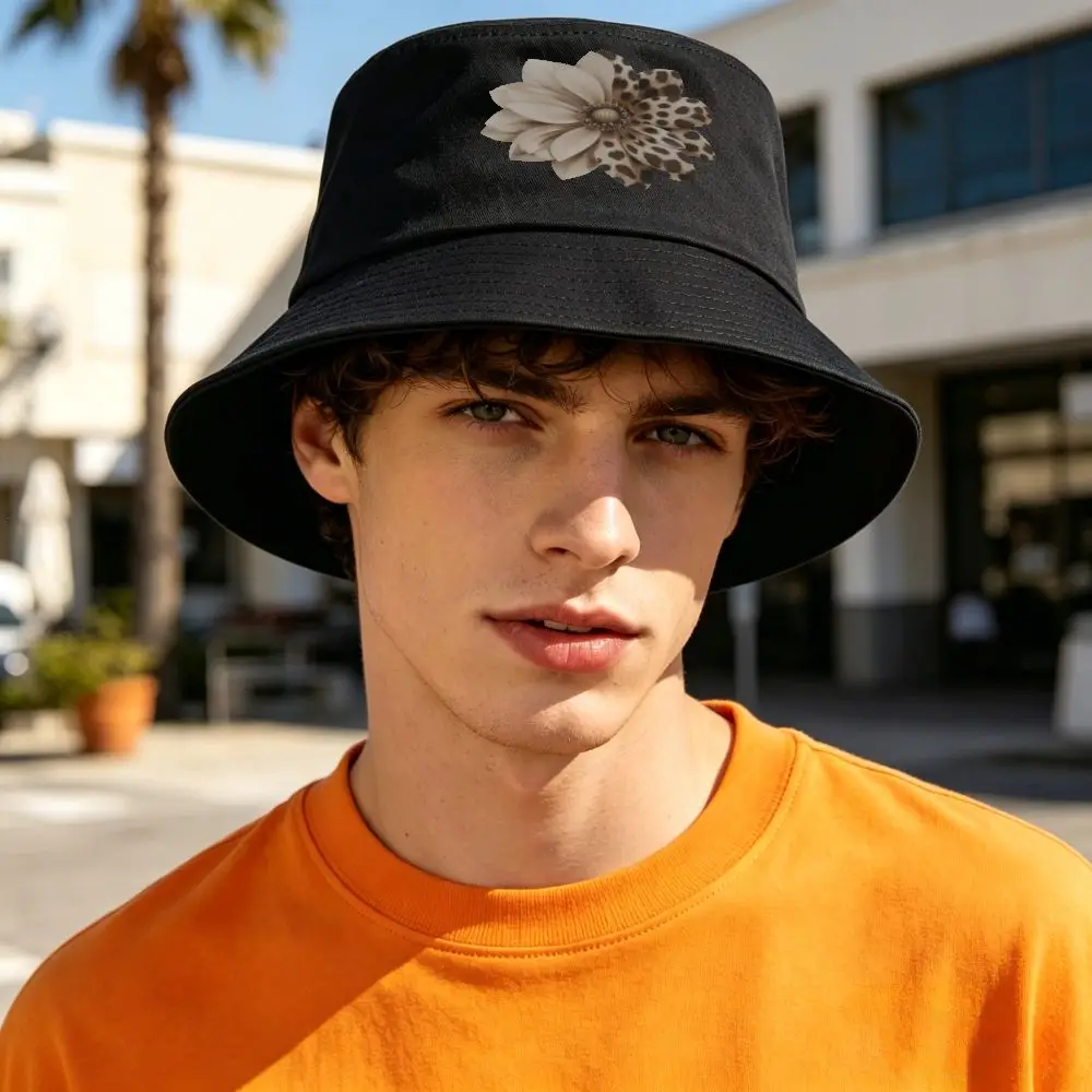 1pc Leopard Print Daisy Bucket Hat Unisex Vintage Washed Denim Travel Beach Sun Hat for Women Men Birthday Gift - Leopard Print,