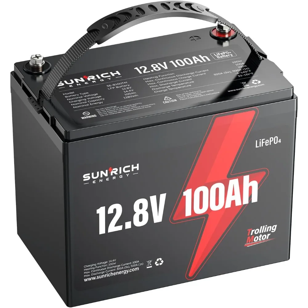 

12V 100Ah LiFePO4 Battery for Trolling Motors, Bluetooth Monitoring, BCI Group 24, Self-Heating, Ideal for Marine, Boats, Fish F