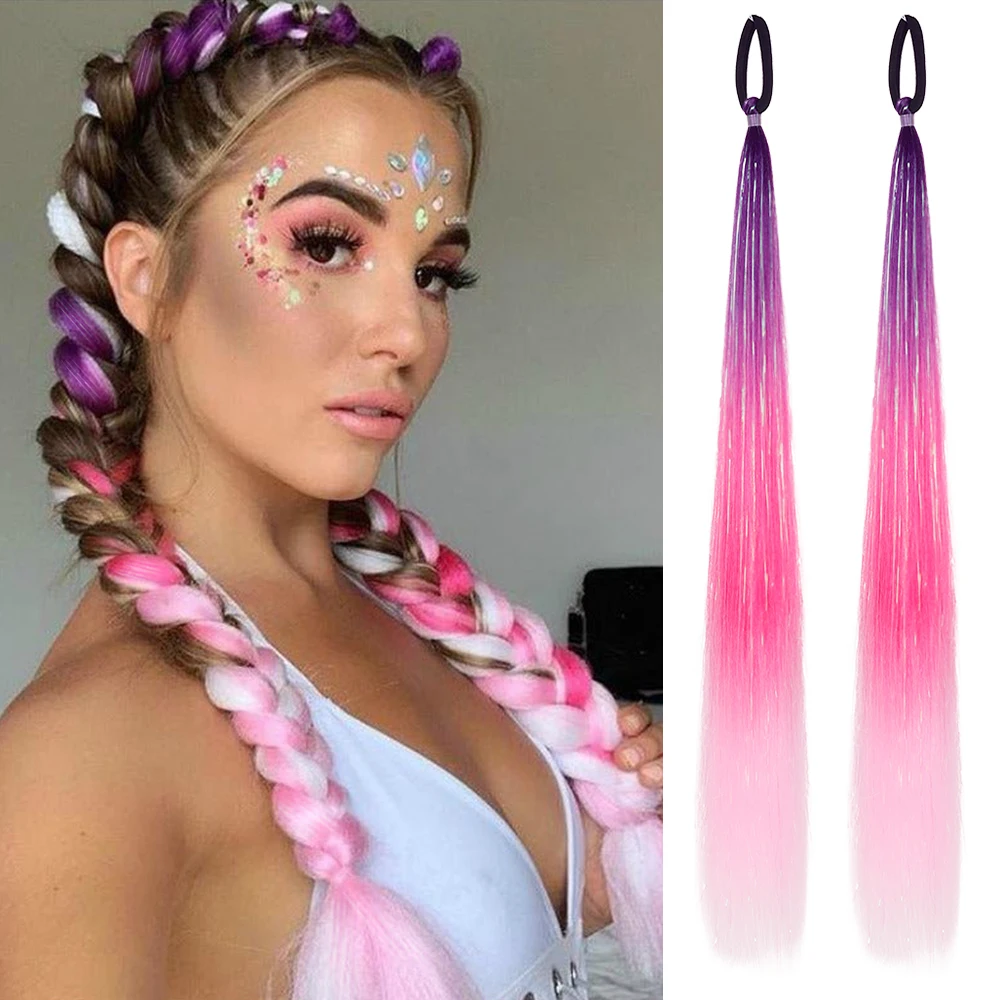 

Colorful Tinsel Hair Ponytail Extension Synthetic Braided Ponytail With Hair Tie 24Inch Long Straight Ponytail Hair Accessories