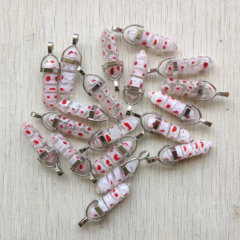 Fashion thousand flower glass red pillar Point charm pendants for jewelry making 24pcs/lot Wholesale free shipping