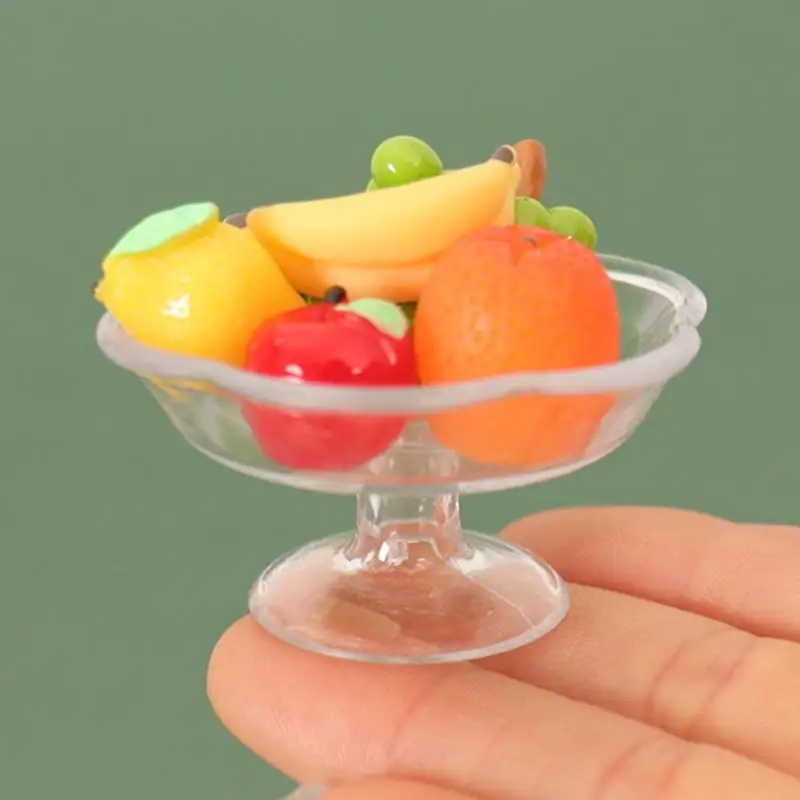 6 unids/set simulación plato de fruta transparente plátano naranja uva modelo casa de muñecas comida y juego accesorios en miniatura para niños