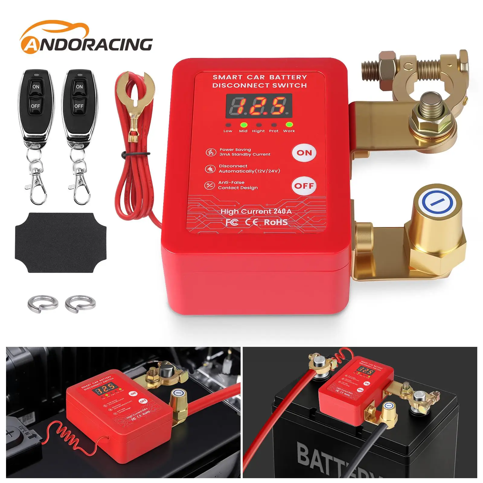

240Amp Remote Car Battery Disconnect Smart Voltage Kill Switch Led Voltage Display 12V Anti-Theft For Vehicle RV Truck Boat ATV