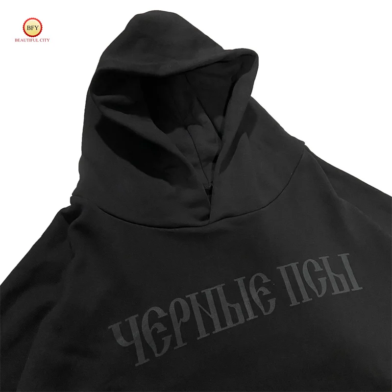 Hoodie motif Digital Kanye Tagline hitam baru Hoodie kualitas tinggi katun YZY Pullover pria wanita pendek