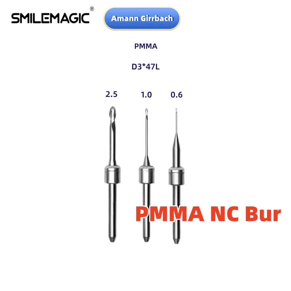 Amann Girrbach Dental Milling Burs D3 For PMMA Dental Lab Milling Machine Grinding Material Drills Tool 2.5/1.0/0.6/0.3mm