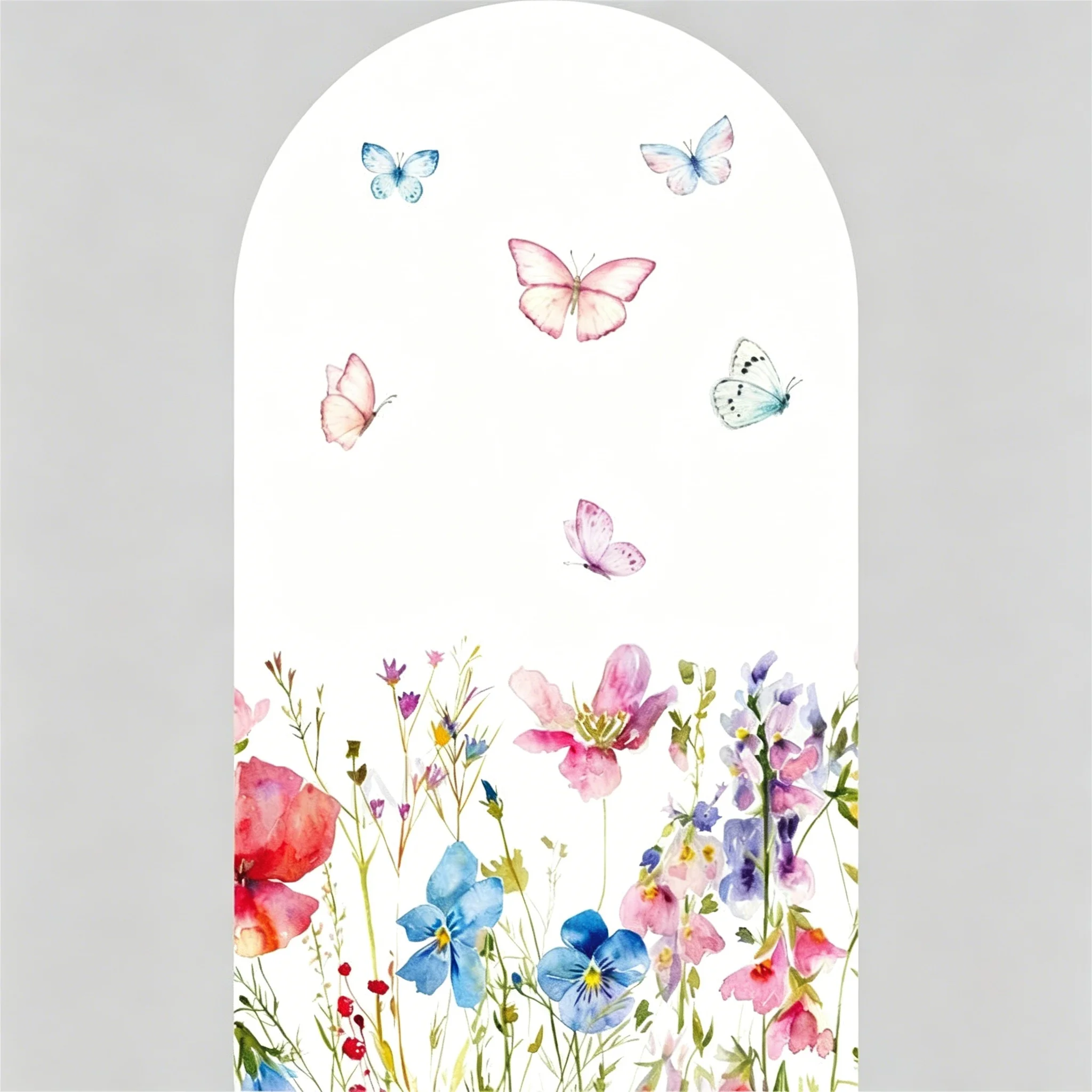 Mocsicka Floral Butterfly Girl Baby Show Arch Cover Backdrop Watercolor Wildflower Background Spring Birthday Party Photo Studio