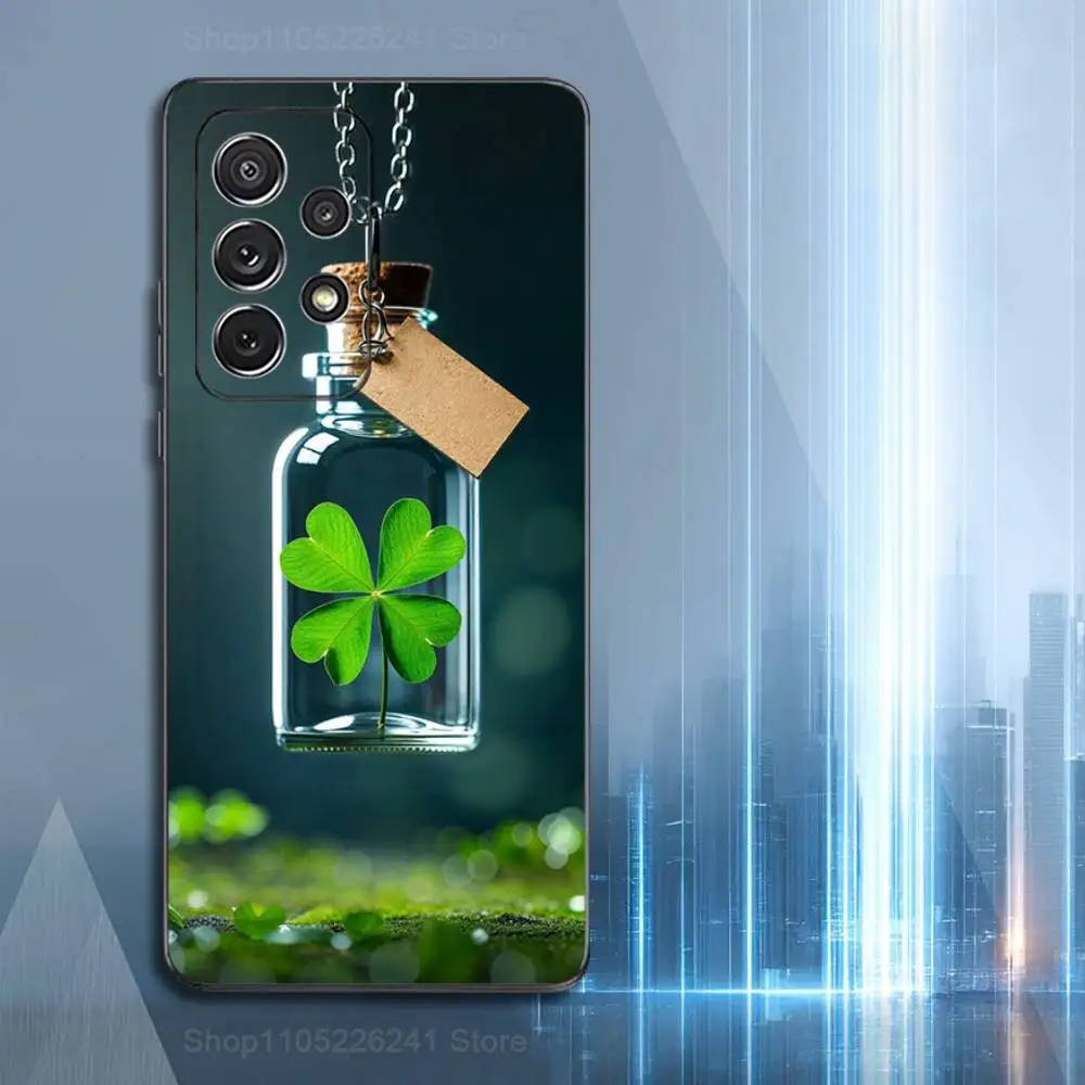 Green Lucky Four Leaf Clover Case For Samsung S23,S25,S20,S10,S9,S21,S24,S22,Ultra,FE,Plus,Lite,Soft Silicone Black