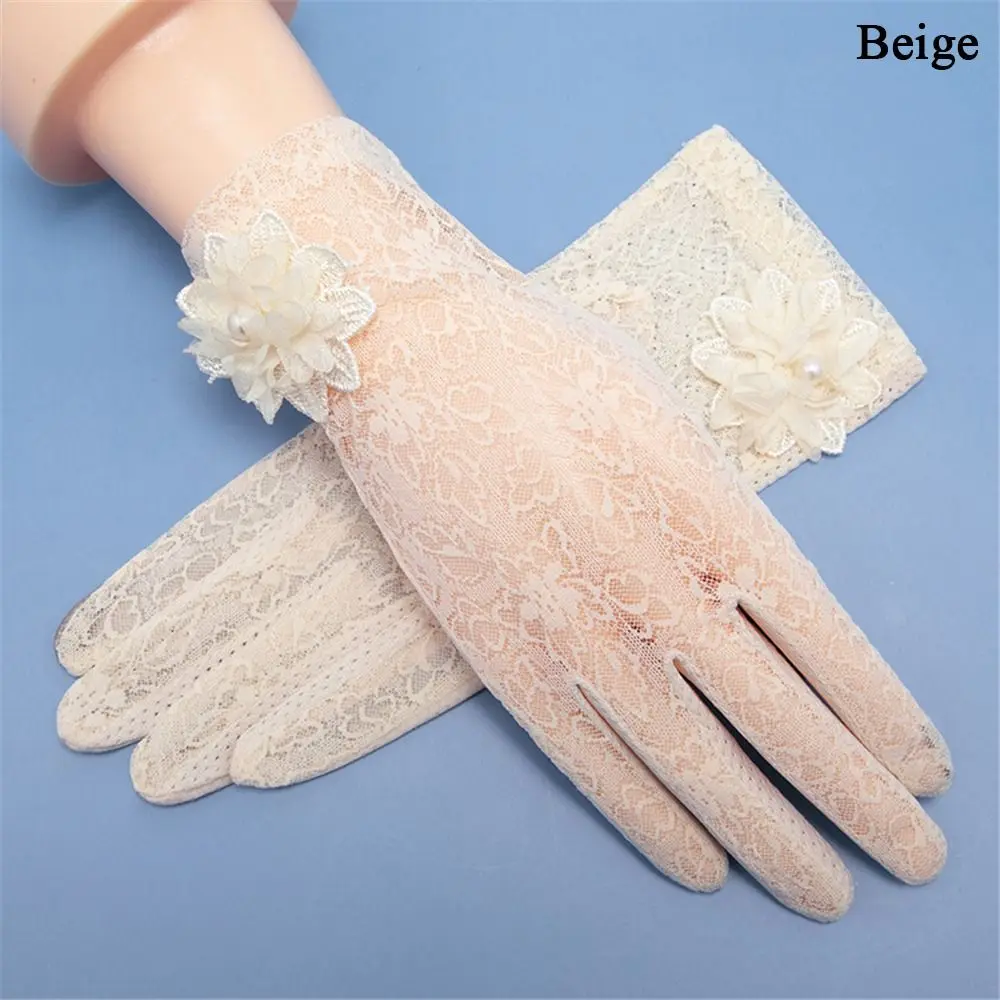 

Женские дышащие перчатки для езды и вождения с цветочным узором, из ледяного шелка, солнцезащитные, кружевные перчатки
