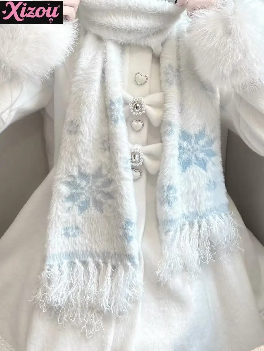 

Japanese Sweet Cute Subculture Y2k Snowflake Scarf Female Imitation Mink Velvet Thickened Knitted Lolita Mass-produced Soft Girl