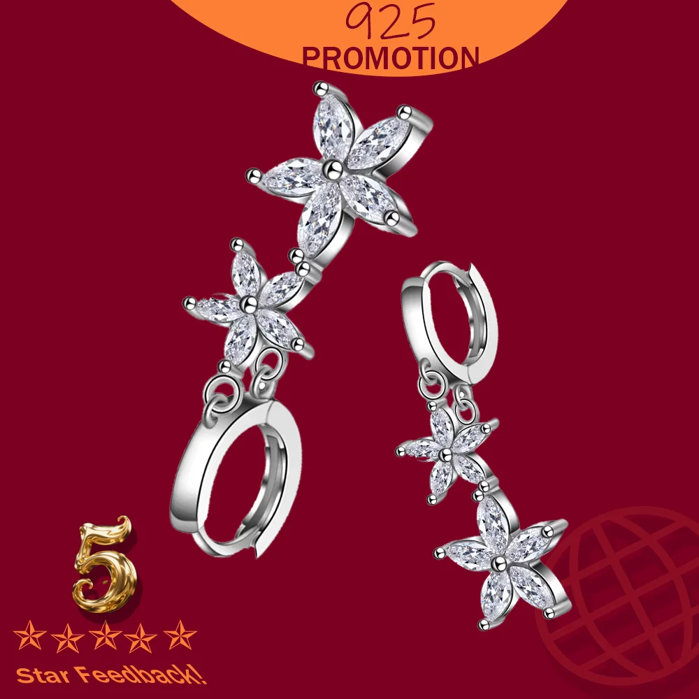 

Fashion Tassel Earrings Stamp 925 Sterling Silver Flower Charm Stud Earring For Women Girls Wedding Party New Jewelry