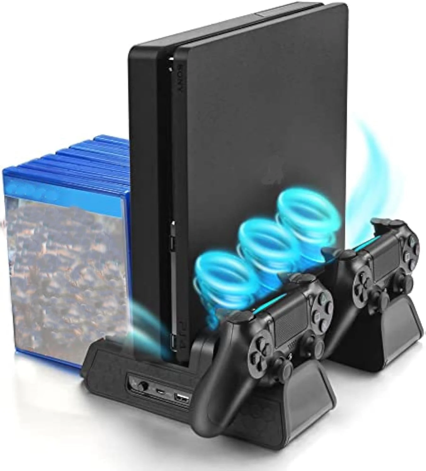 ps4-slim-pro用冷却スタンド、コントローラー充電ステーション、ディスクスロット付きゲームカードホルダー、playstation-4用ハンドル充電ドック