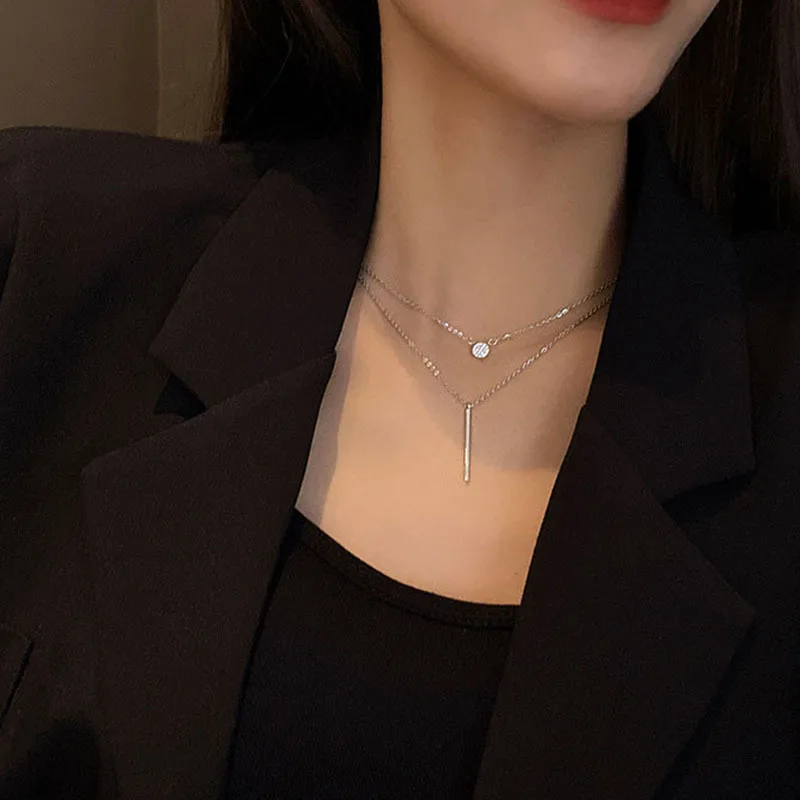 Harajuku Wind Street Shooting Hundred Match Double Layer Necklace Women Ins Korean Version Simple Birthday Gift Collarbone Chain