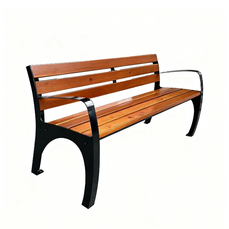 

Park chair Outdoor bench Anticorrosive solid wood plastic bench Wrought iron courtyard Garden strip row chair pineapple grid