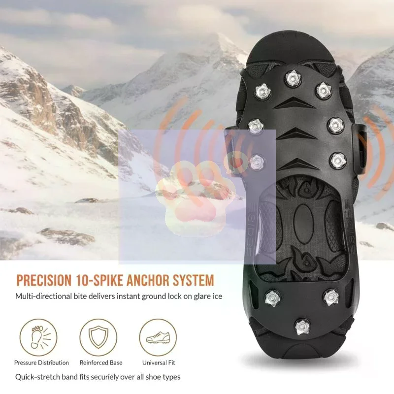 1Pair 10Teeth Shoe Ice Gripper Spikes Anti-slip Snow Crampons for Winter Outdoor Activities Portable Traction Cleats for Walkin