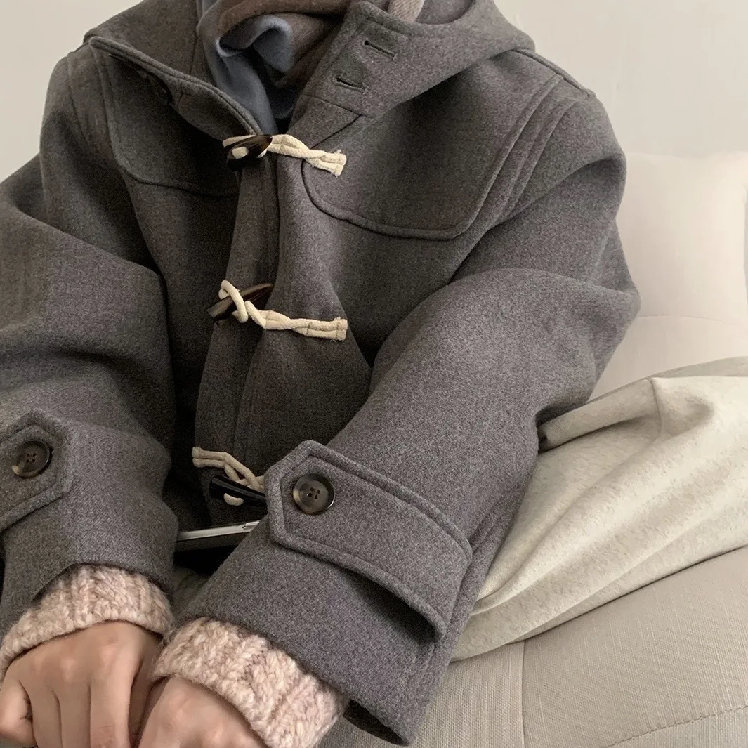 2026 New Chic Design Korean Style Retro Hat Shortened Woolen Coat Women's Fashionable Versatile Vintage Buttoned Coat