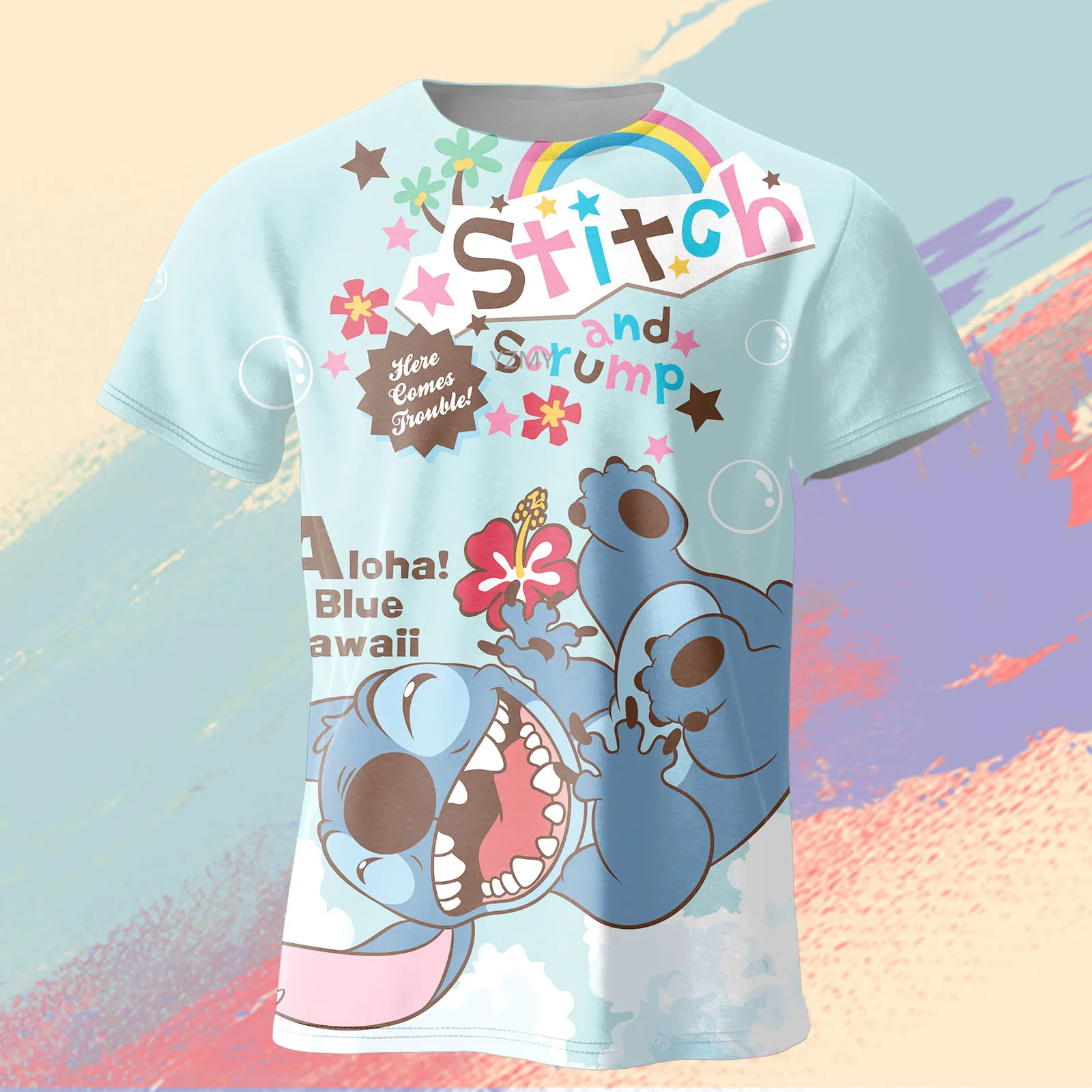 Stitch Boys and Girls T-shirt Disney Men's T-shirt 3D Printed Cartoon Short Sleeve MINISO Men's T-shirt Oversized Men's Clothing