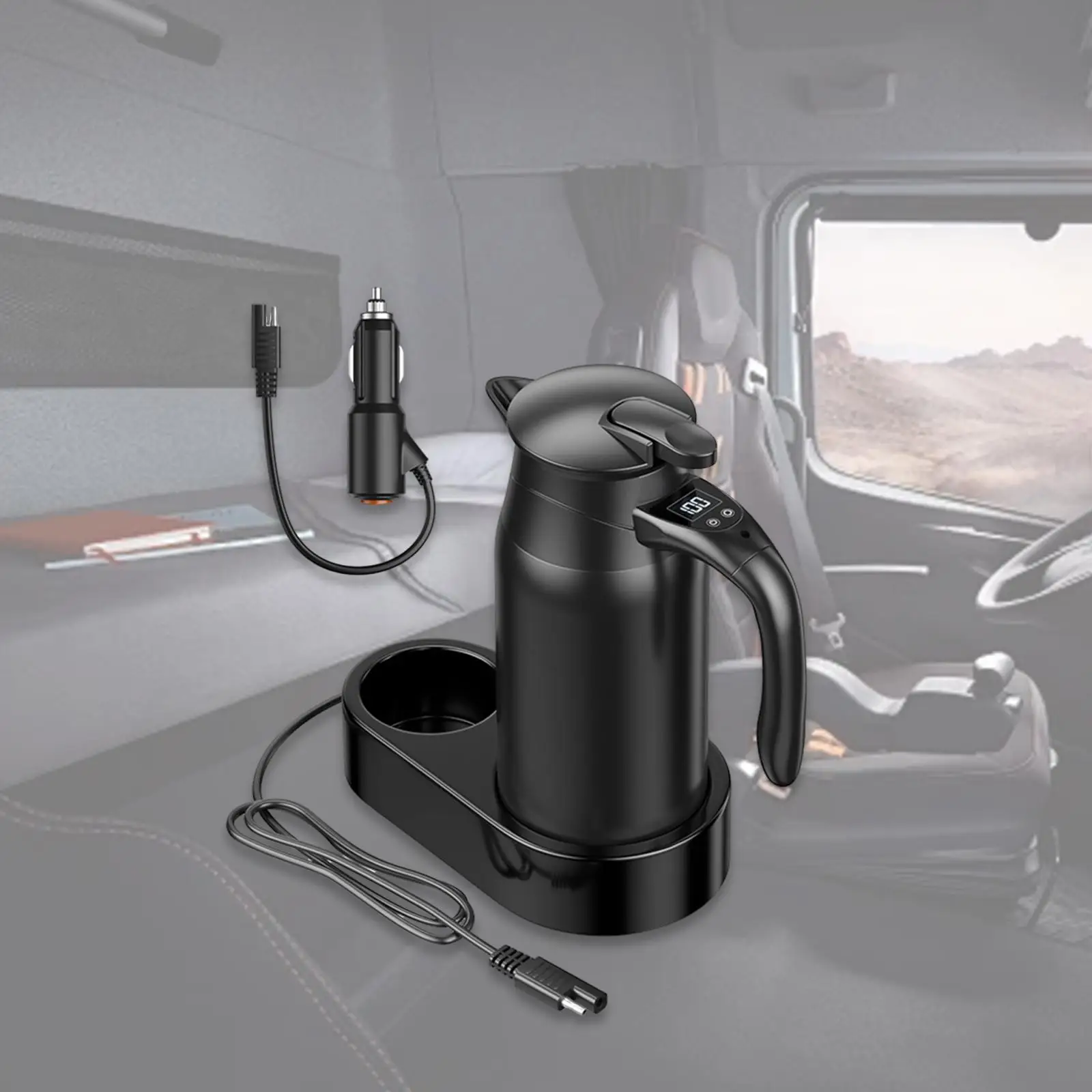 

Car Kettle Boiler Car Kettle 12 V 24 V 800 ml Multipurpose for Water Tea Coffee Milk with Base Traveling Water Warmer