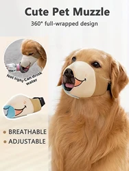 Dog Muzzles Pet Muzzle Mask Breathable Dog Mouth Cover Anti-Barking Adjustable Muzzles Gentle Cloth Cute Dog Muzzles