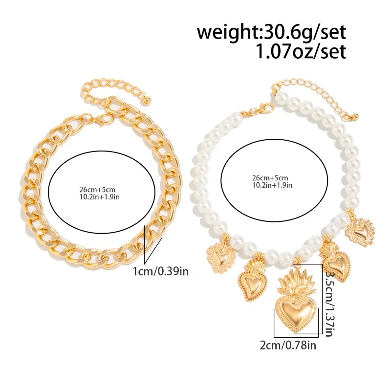 Europe and America Pearl Heart Pendant Metal Jeans Chain for Women Fashion Jewelry Minimalist Accessories Wholesale Party