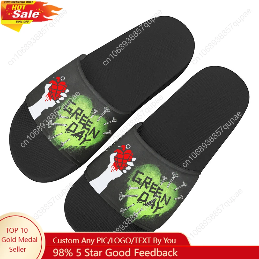 

Green Day Pop Rock Band Slippers Home Water Shoes Men Women Summer Slipper Retro street Indoor Outdoor Shower light Pool Sandals