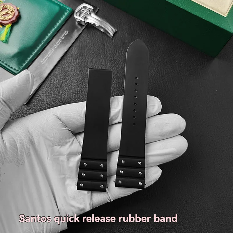 For Cartier Santos WSSA0017 Series Quick Release Steel End Link Rubber Strap 1904 Male 21x18mm Bracelet Waterproof Watchband