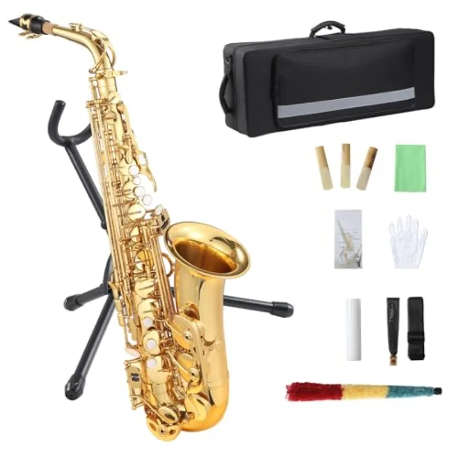 

Eb Alto Saxophone Brass Sax with Gold Lacquer Finish for Jazz Band Practice and Adult Learning Student Beginner Woodwind Instru
