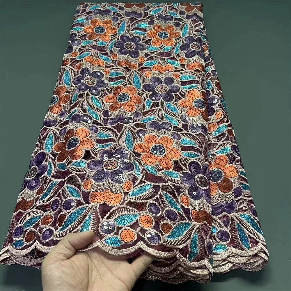 Latest African Lace Fabric High Quality,Fabrics By The Meters,Sequin,Tulle,Wedding Dresses,Embroidery,Mesh,Cloth,Dress 5 Yards