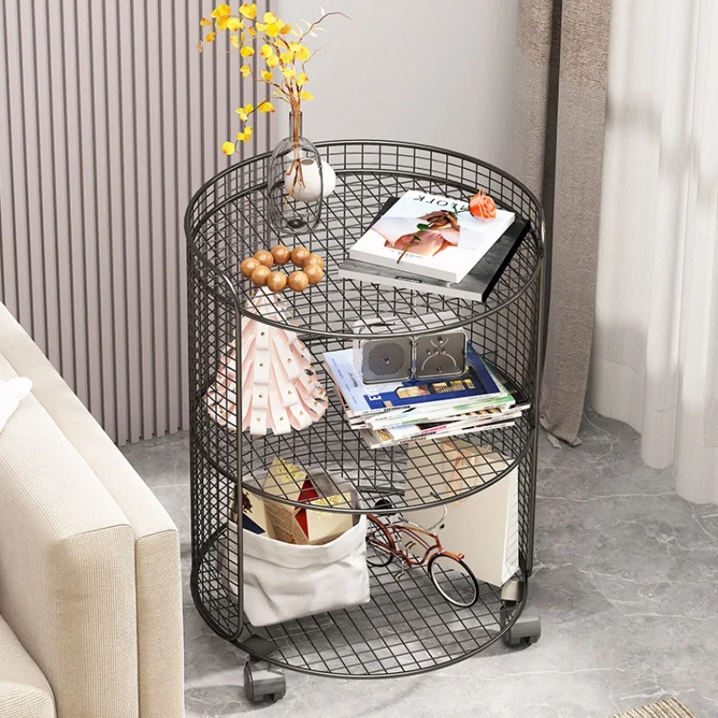 3-layers Iron Nightstand Bedroom Living Room Small Bedside Table Storage Shelf Mobile Metal Bedstand Side Table Home Organizer