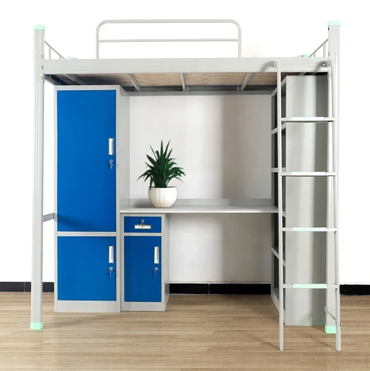 Dorm Bed With Wardrobe For Children Double Desk Adult Loft Bunk Bed For Adults Dormitory Stainless Beds With Desk