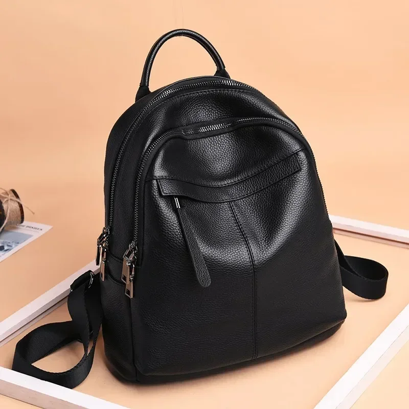 2024 New Fashion Genuine Leather Women Backpacks Luxury Brand Female Real Natural Leather Ladies Girl Student Casual Backpack