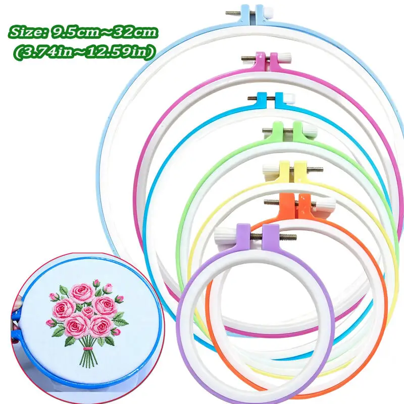 1 Stück Plastik-Stickrahmen-Set für Stickerei und Kreuzstich, Verstellbare Stickringe und Rahmen, Nähwerkzeuge 9,5cm-32cm – Detail 1