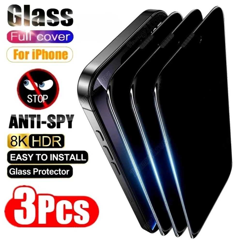 

3 шт., антишпионская полноэкранная защита для iPhone 17 16 15 14 Pro Max Air 16 15 Plus 13 12 11 Pro XR XS, твердость закаленного стекла 9H