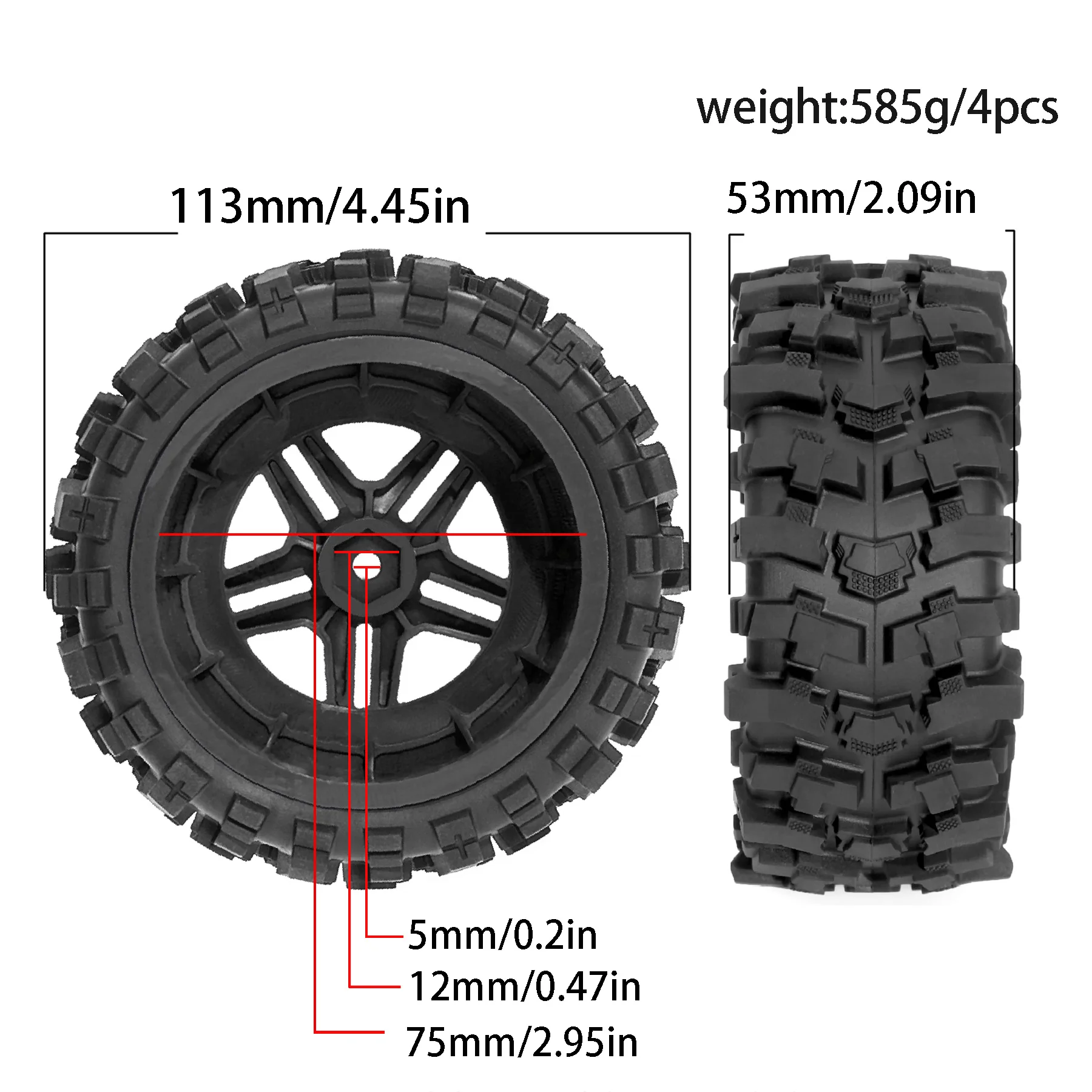 RED SPIDER 4Pcs 1/10 RC Short Course Truck Tires Plastic Wheel Set 12mm Hex Hub Fit Slash 94111 RC Truck Replacement Accessories