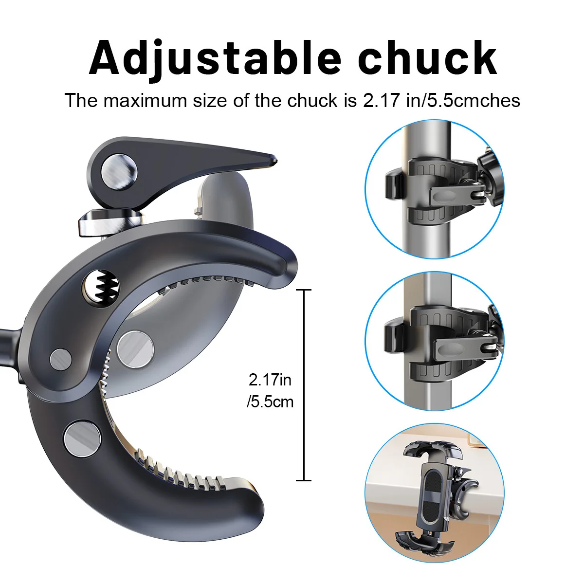 Universal Phone Holder Clamp for Boat Yacht Jet Ski Desk Pole, Quick Install & Detach, for Selfie Video, Portable for All Phones - view 2