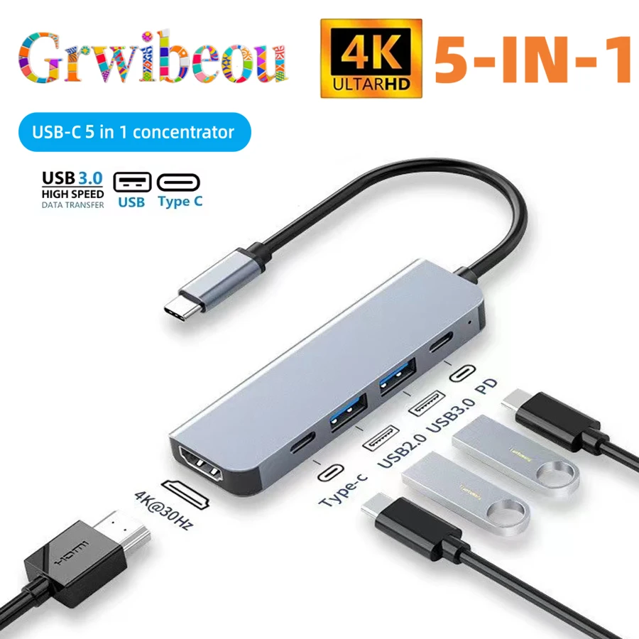 USB C HUB 5-IN-1 or 7-IN-1 Type C To 4K HDMI- Compatible Adapter PD Fast Charge for Phone PC MacBook Notebook Laptop