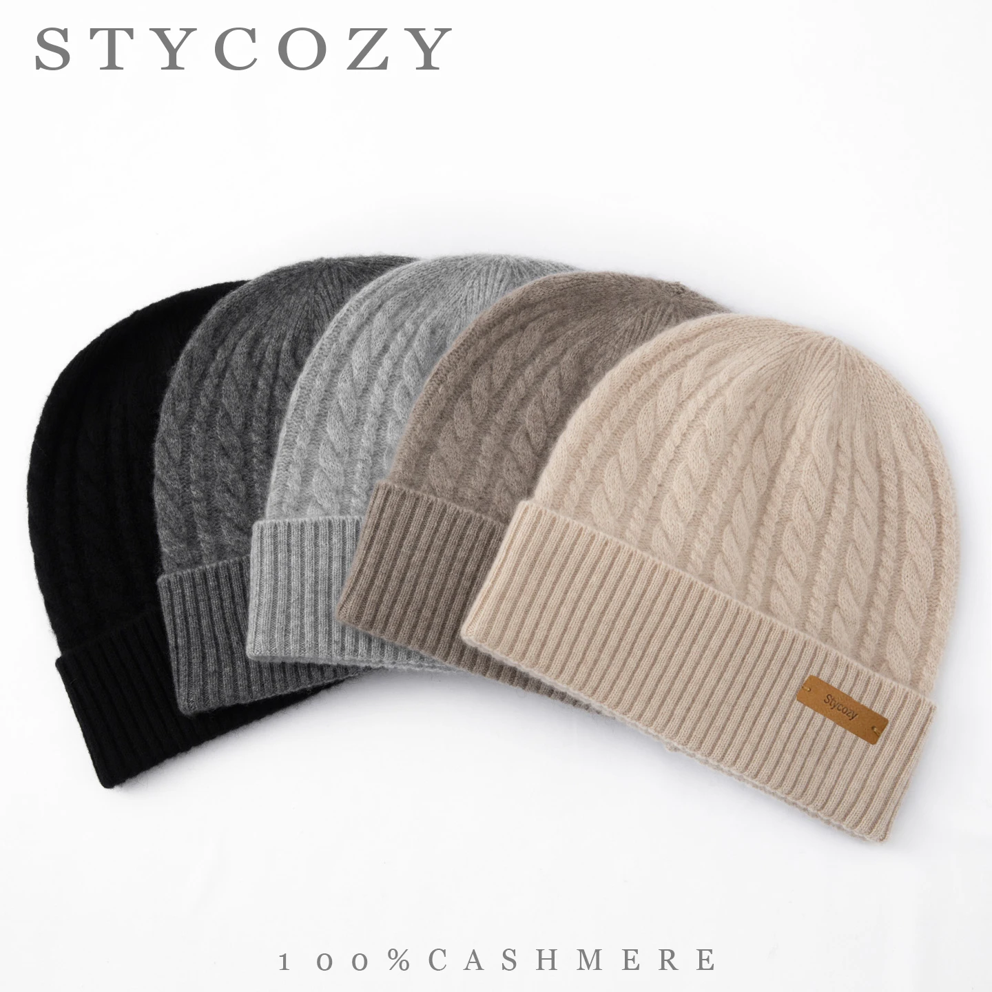 100％カシミヤ素材のケーブル編みニット帽。厚手で暖かく、袖 - Beanie Cuffed Knit のレビューと価格