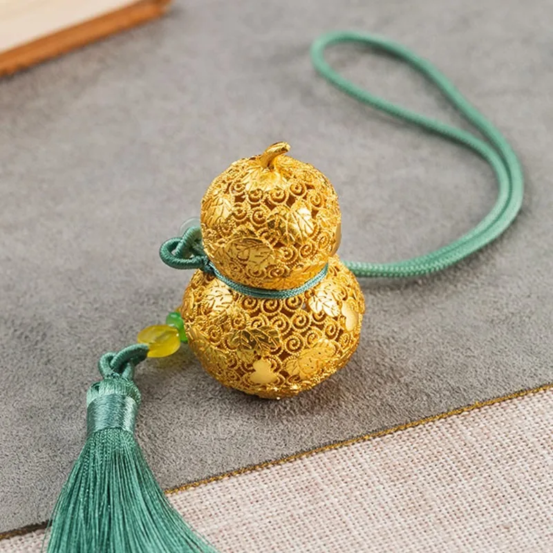 Zhu Bingren Copper Fortune‑Joy Filigree Gourd Hanging Ornament Desktop Decor For Office Home Art Craft Gift