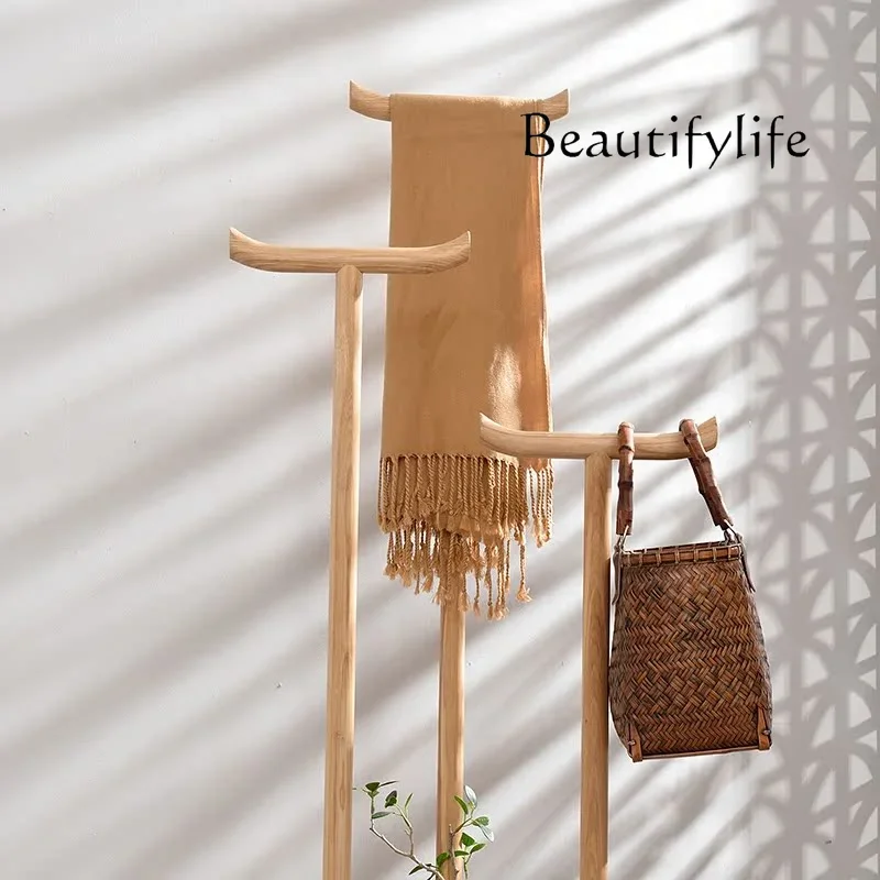 N New Chinese Style Solid Wood Simplicity Multi-Functional Coat Rack Clothes Rack Household Storage Rack Decoration Shelf