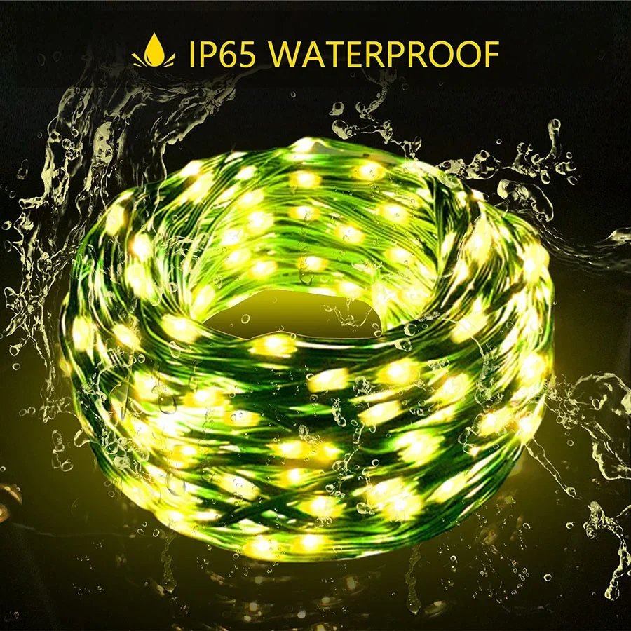 20/50/100M Solar Powered Rope String Light With Remote Outdoor Waterproof PVC Tube Fairy Light for Garden Patio Fence Decor