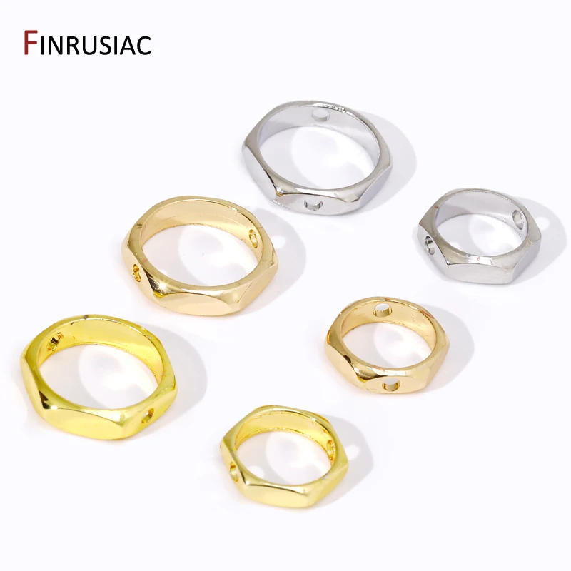 14/18K Gold Plated Brass Hexagon Bead Frame Double Hole Connectors Bead Frame For DIY Bracelet Necklace Jewelry Making Findings