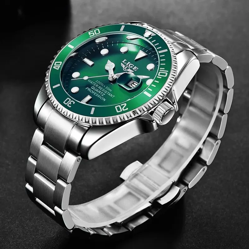 LIGE Top Brand di Lusso Moda Diver Orologio Da Uomo 30ATM Impermeabile Data Orologio Orologi Sportivi Mens Orologio Da Polso Al Quarzo Relogio