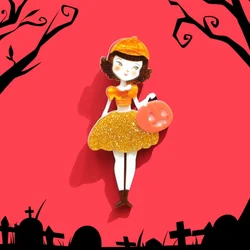 CINDY XIANG Acrylic Hold Pumpkin Light Gir Brooch Halloween Dressed Up Pin New Design 2024