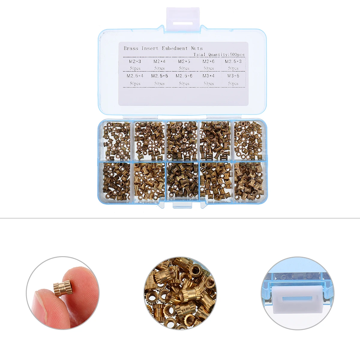 

500Pcs Durable Copper Brass Threaded Knurled Nuts Insert Thread Rivet Nuts Efficient Embedding for Steel Plastic Fiberglass