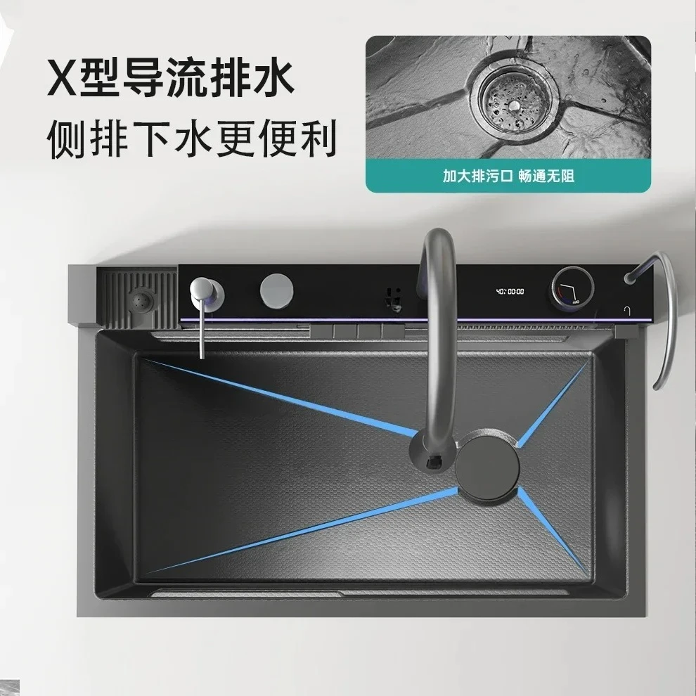 Большая одиночная раковина с водопадом, раковина с цифровым дисплеем, нано-многофункциональная раковина